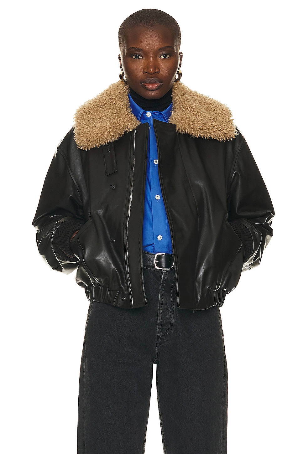 Image 1 of Lemaire Shearling Leather Blouson Jacket in Dark Chocolate