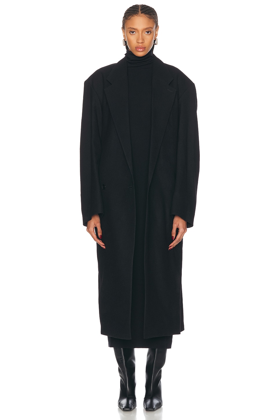 Lemaire Maxi Double Breasted Coat In Black