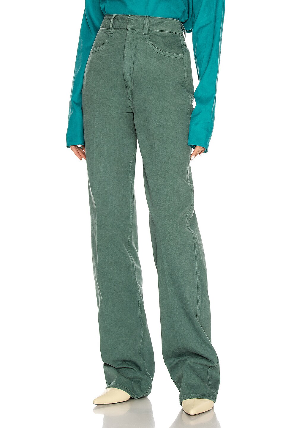 Image 1 of Lemaire Denim Pant in Silver Pine Green
