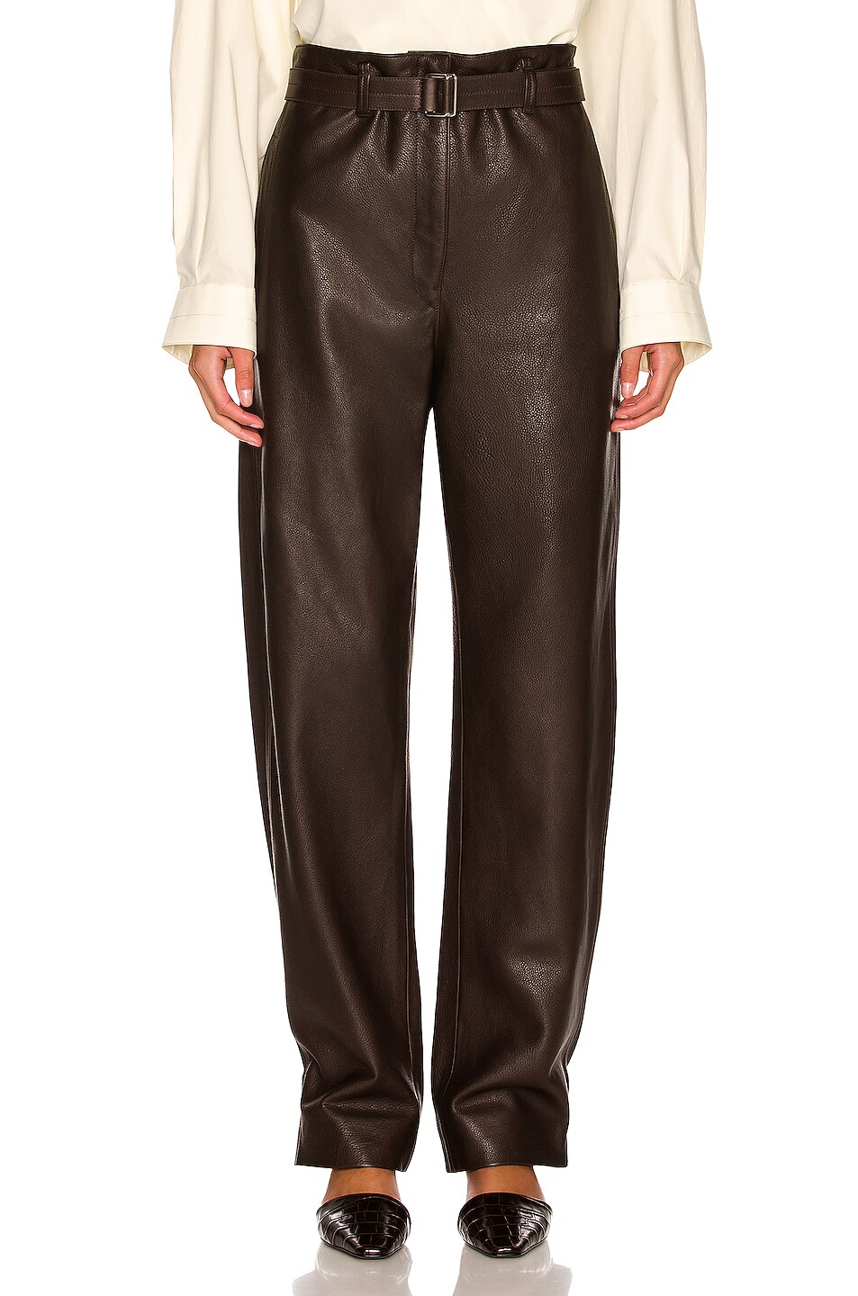 Image 1 of Lemaire Leather Relaxed Pant in Dark Chocolate