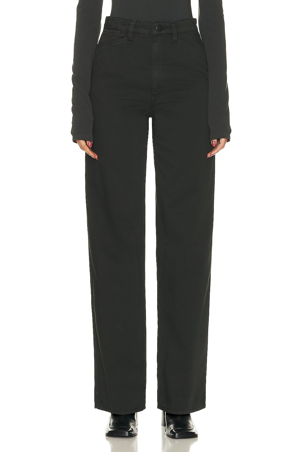 Image 1 of Lemaire High Waisted Straight Pant in Midnight Green