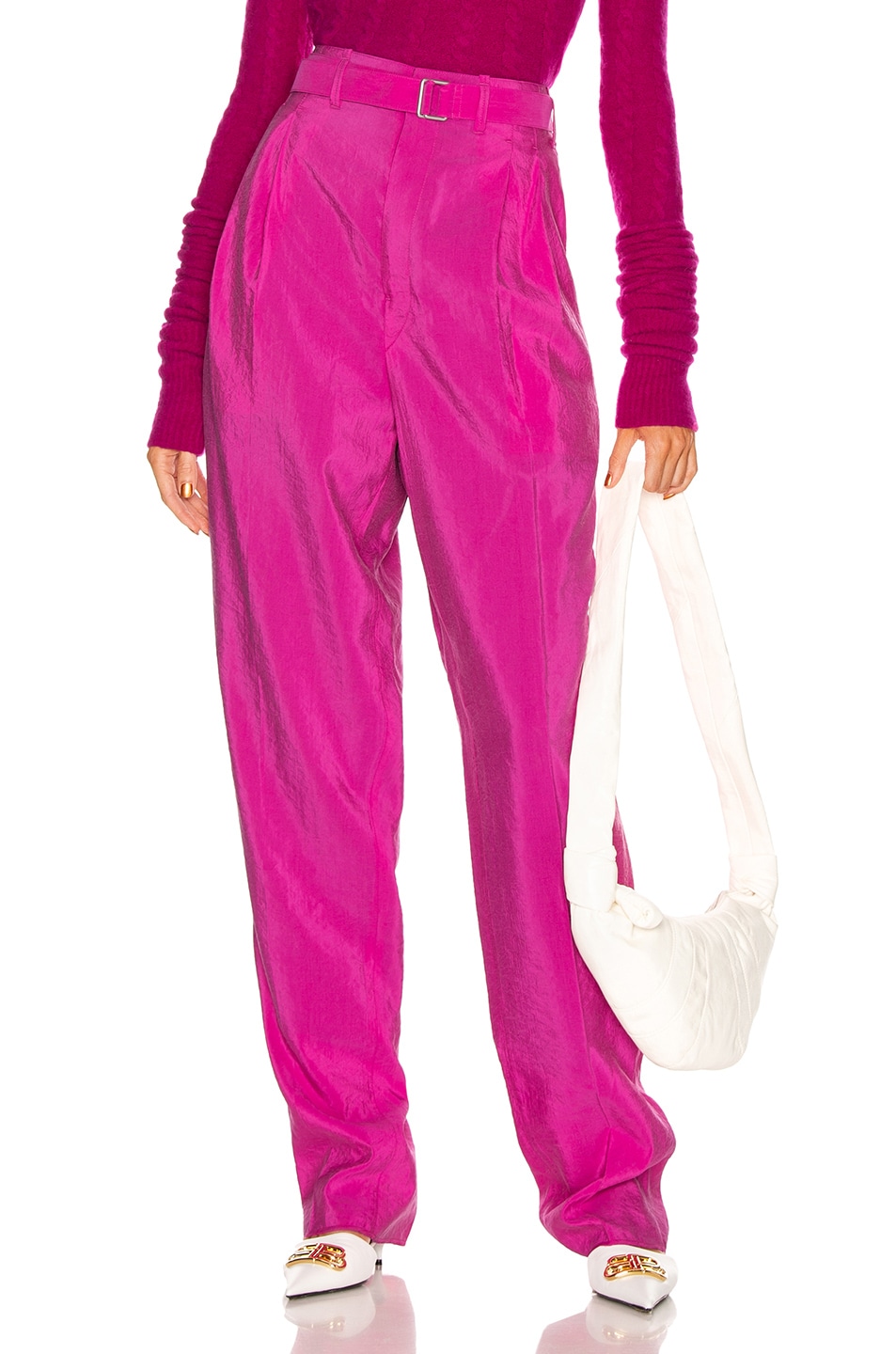 Image 1 of Lemaire Pleated Belted Pant in Fuchsia