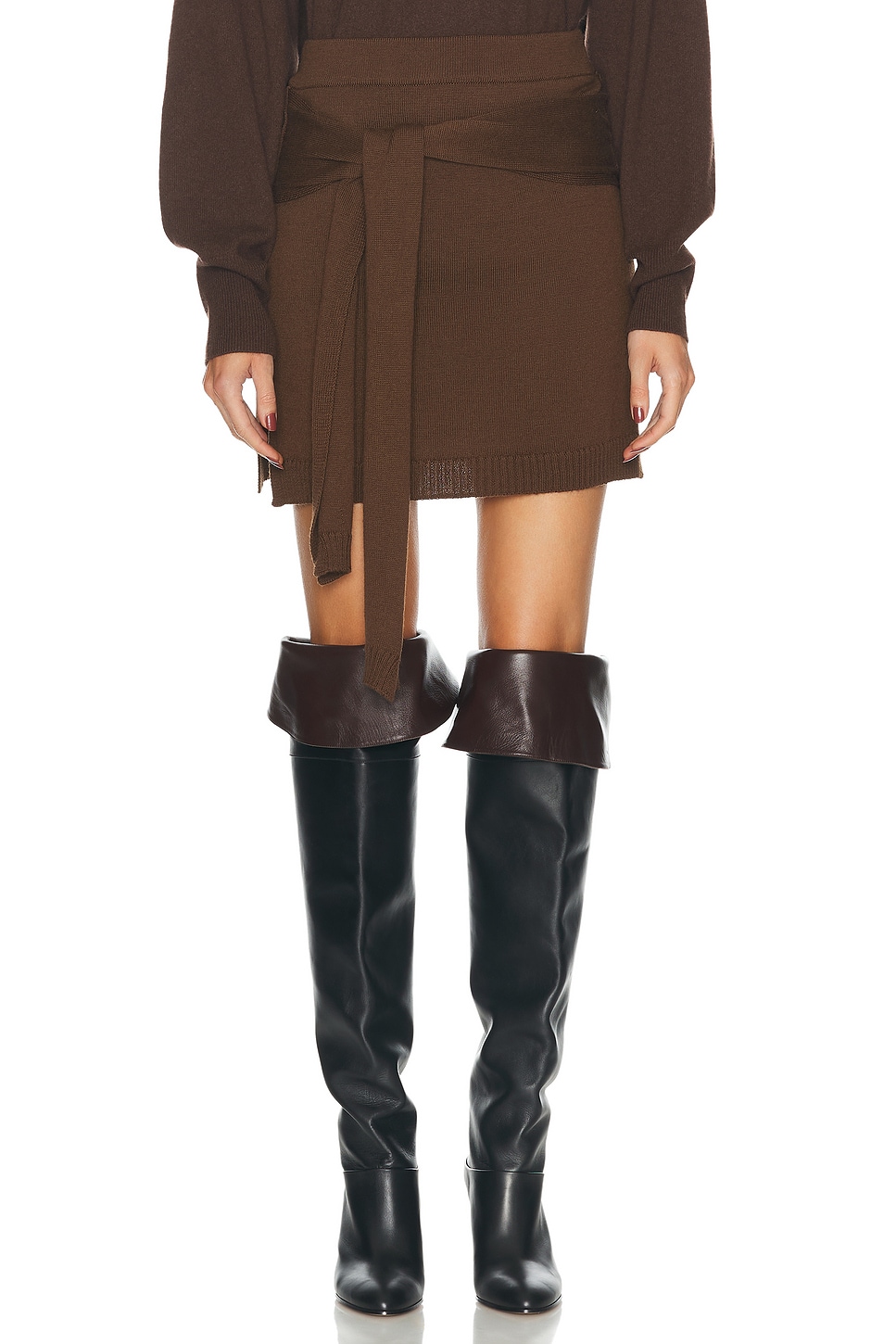 Shop Lemaire Trompe L'oeil Skirt In Hazelnut Brown