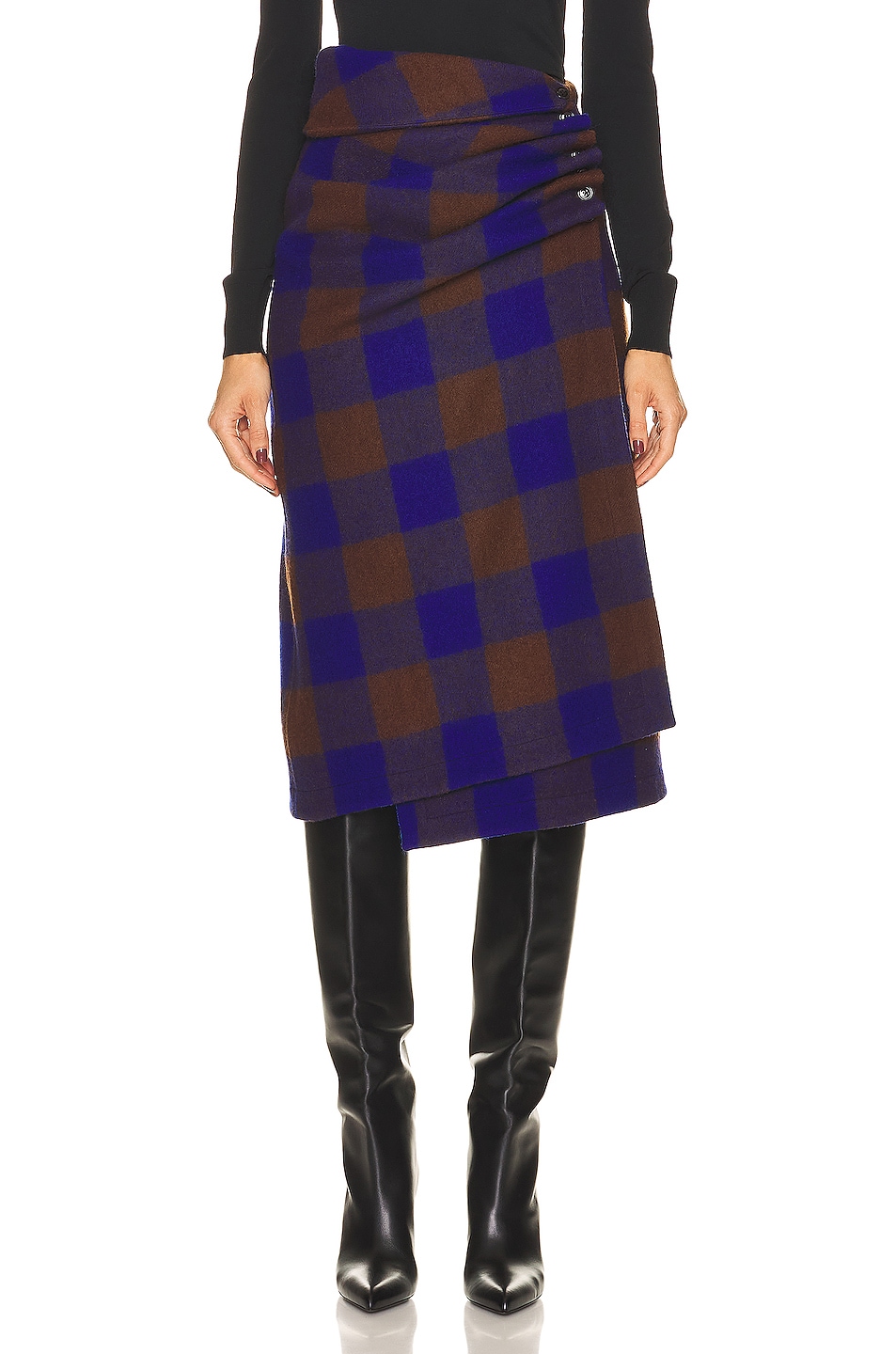 Image 1 of Lemaire Wrap Skirt in Brown & Electric Blue