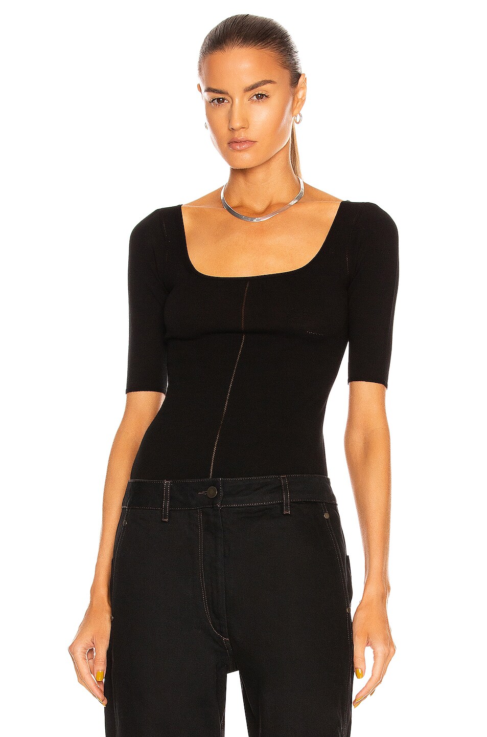 Image 1 of Lemaire Knitted Second Skin 3/4 Sleeve Top in Black