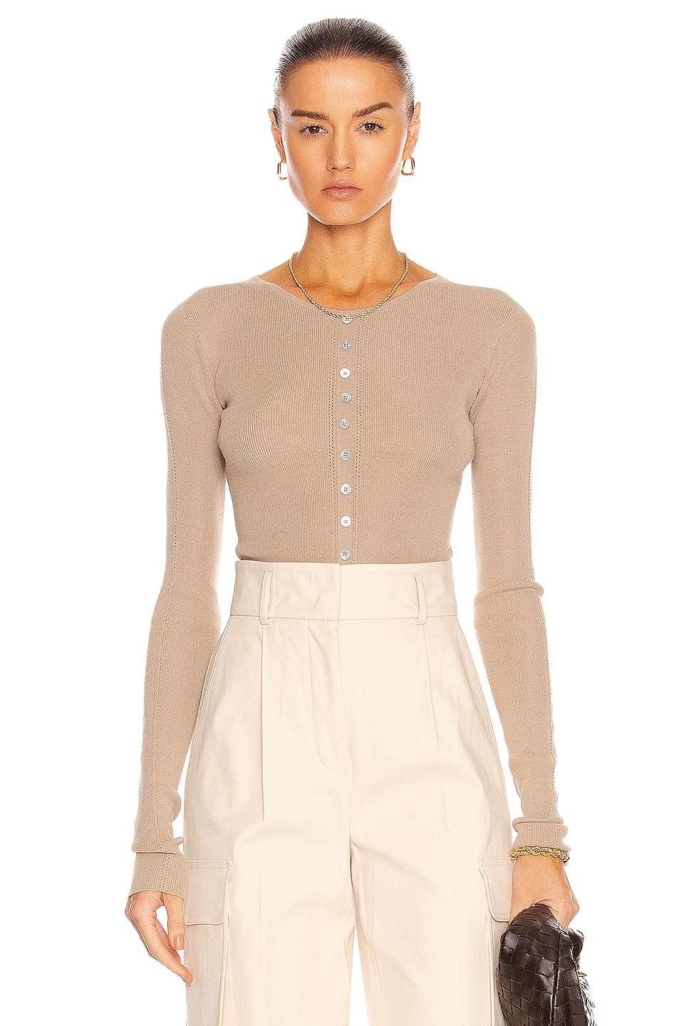 Image 1 of Lemaire Knitted Second Skin Buttoned Top in Greige