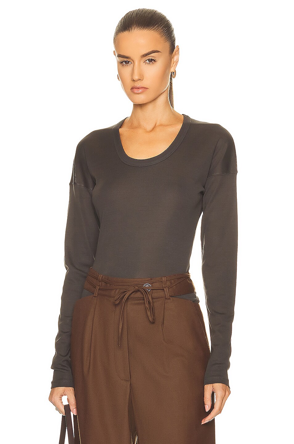 Image 1 of Lemaire Long Sleeve Rib T-Shirt in Ash Black