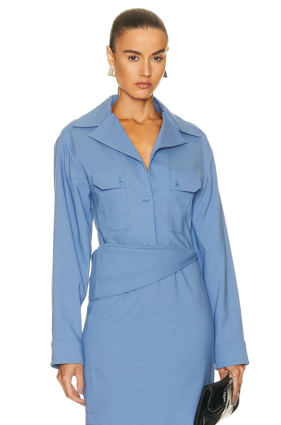 Image 1 of Lemaire Convertible Fitted Collar Shirt in Bice Blue
