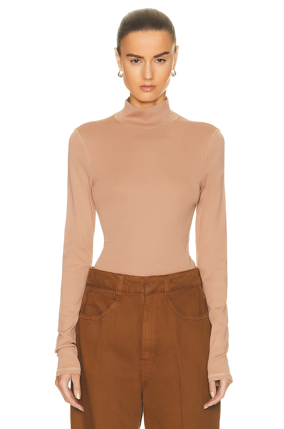 Image 1 of Lemaire Ribbed Turtleneck Top in Umber