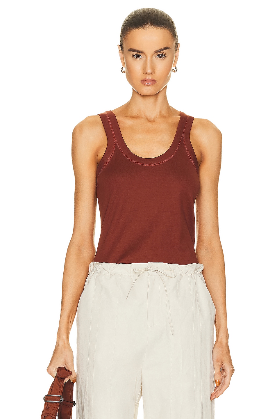 Image 1 of Lemaire Ribbed Tank Top in Cherry Mahogany