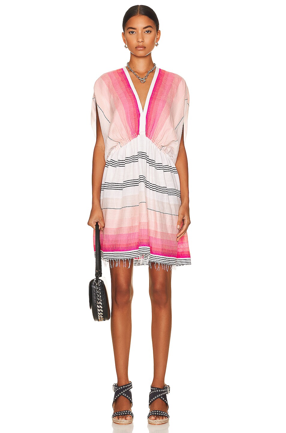 Image 1 of Lemlem Zena Short Plunge Neck Dress in Pink