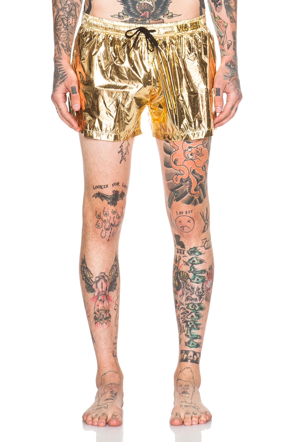 Image 1 of Moschino Lame Swim Trunk in Gold