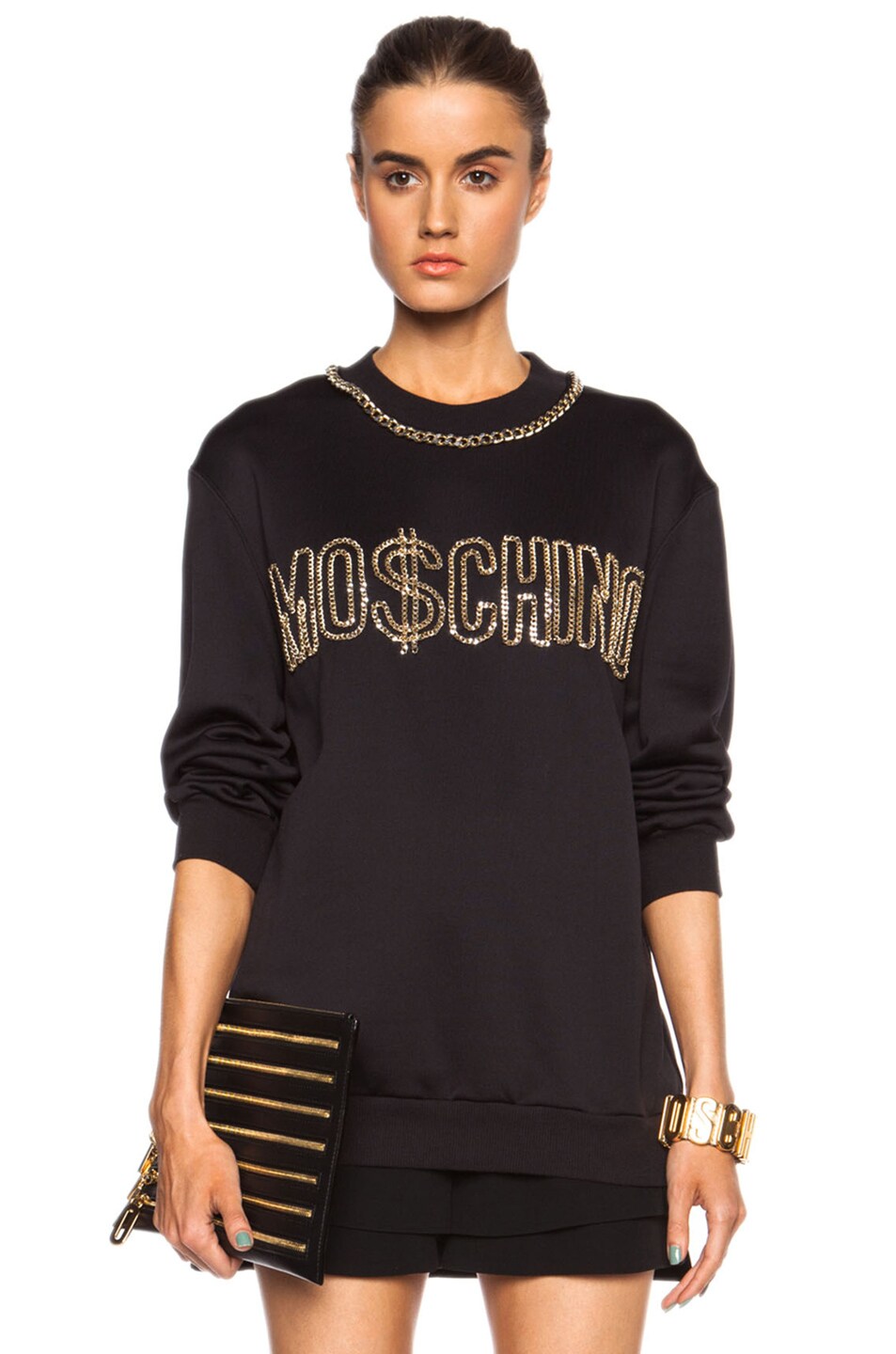 Image 1 of Moschino Money Logo Cotton Sweatshirt in Black