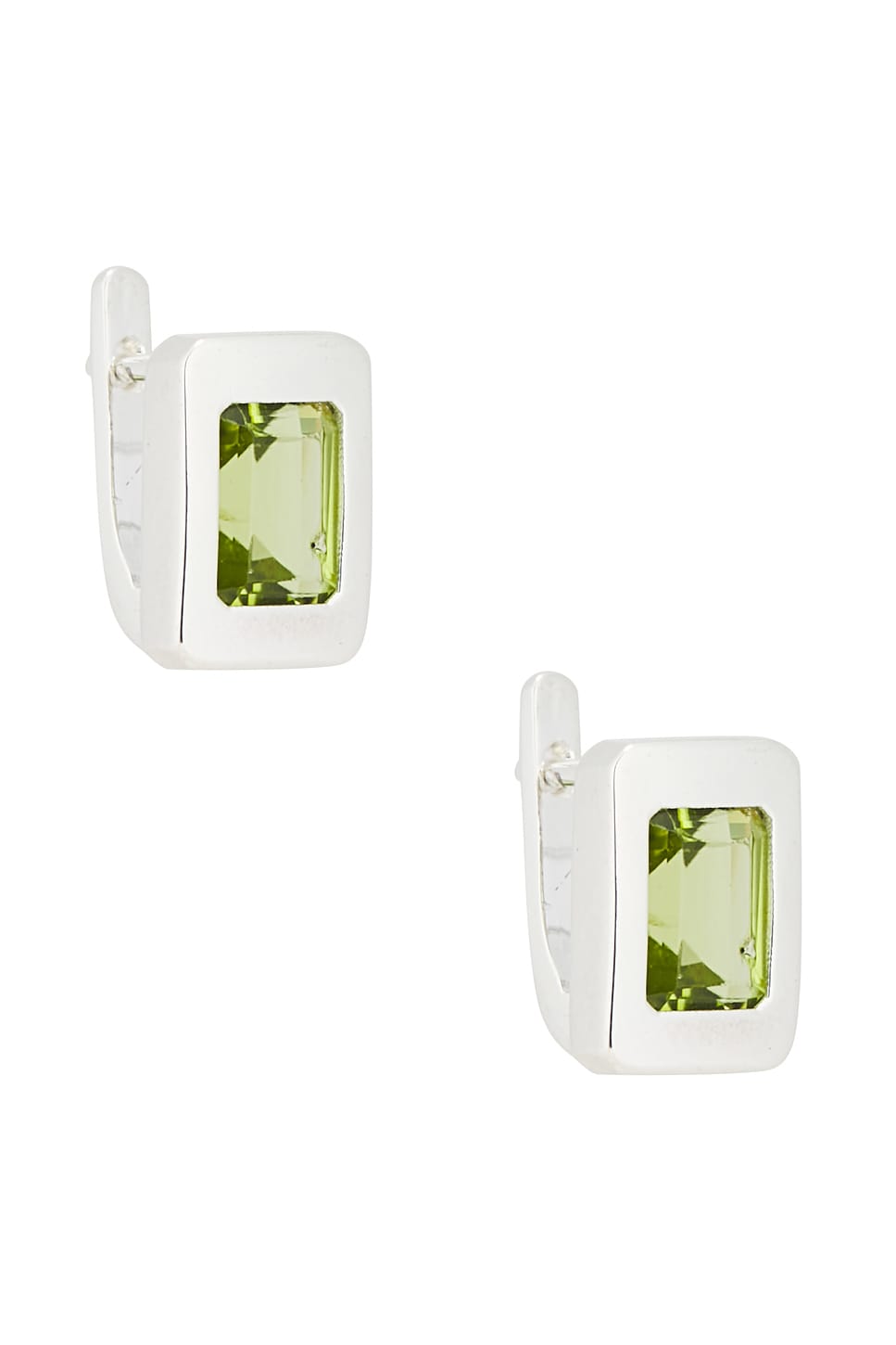 Roca Huggie Earrings in Sterling Silver & Emerald in Metallic Silver