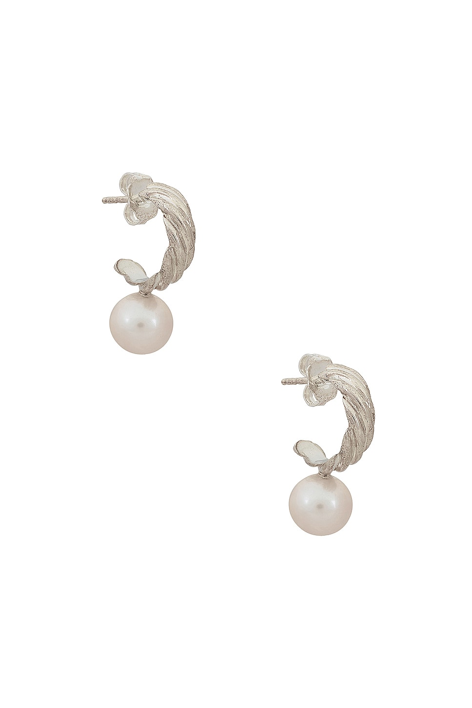 Image 1 of Loren Stewart Lanyard Pearl Hoop Earrings in Sterling Silver & Freshwater Pearl
