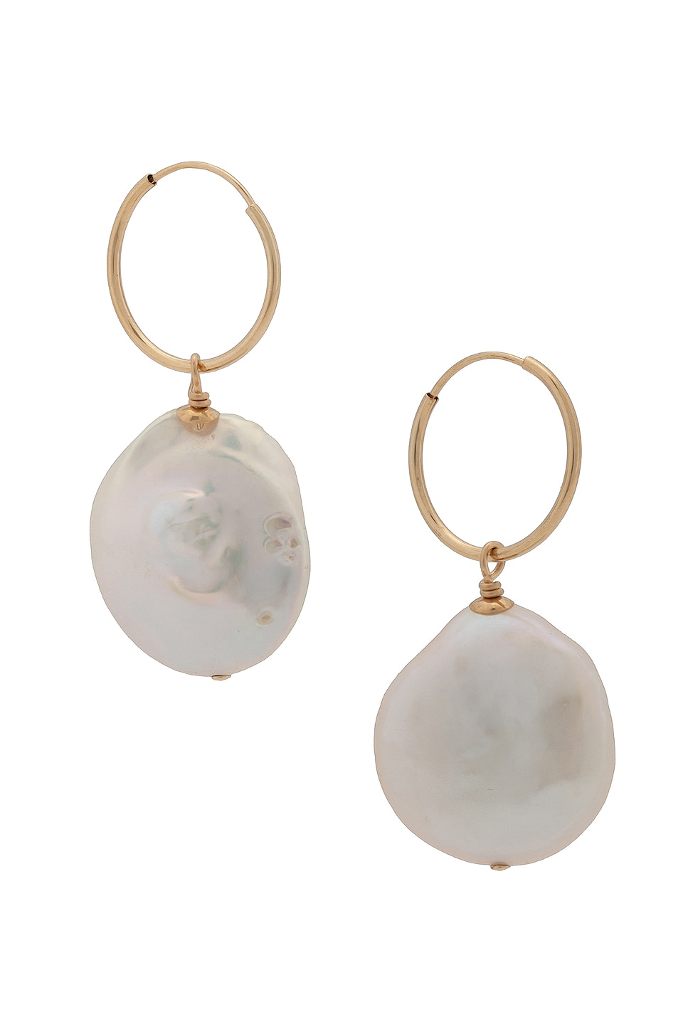 Image 1 of Loren Stewart Baroque Huggie Earrings in 14k Yellow Gold & White Baroque Pearl