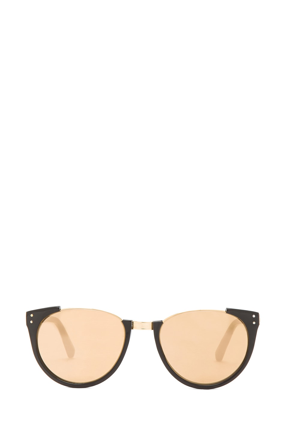 Image 1 of Linda Farrow Round Horned Sunglasses in Black