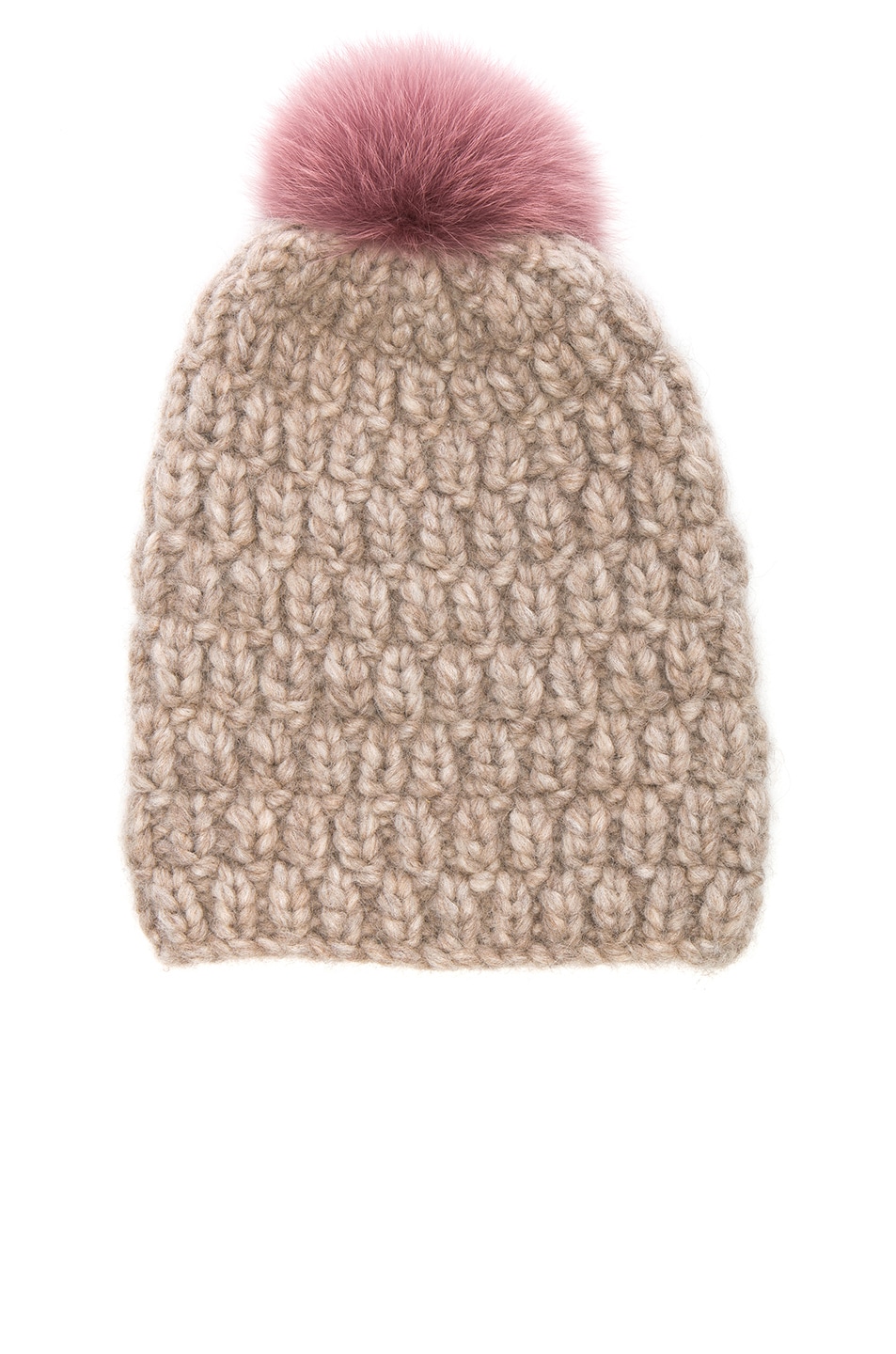 Image 1 of Lola Hats for FWRD Hopscotch Beanie With Fox Fur Pom in Oatmeal & Rose