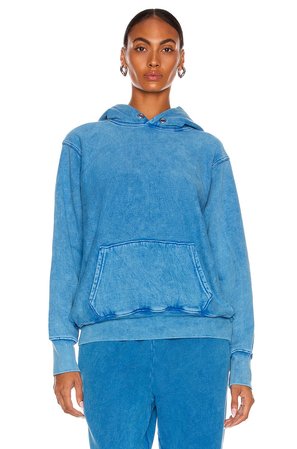 Image 1 of Les Tien Cropped Hoodie Sweatshirt in Electric Blue Stone