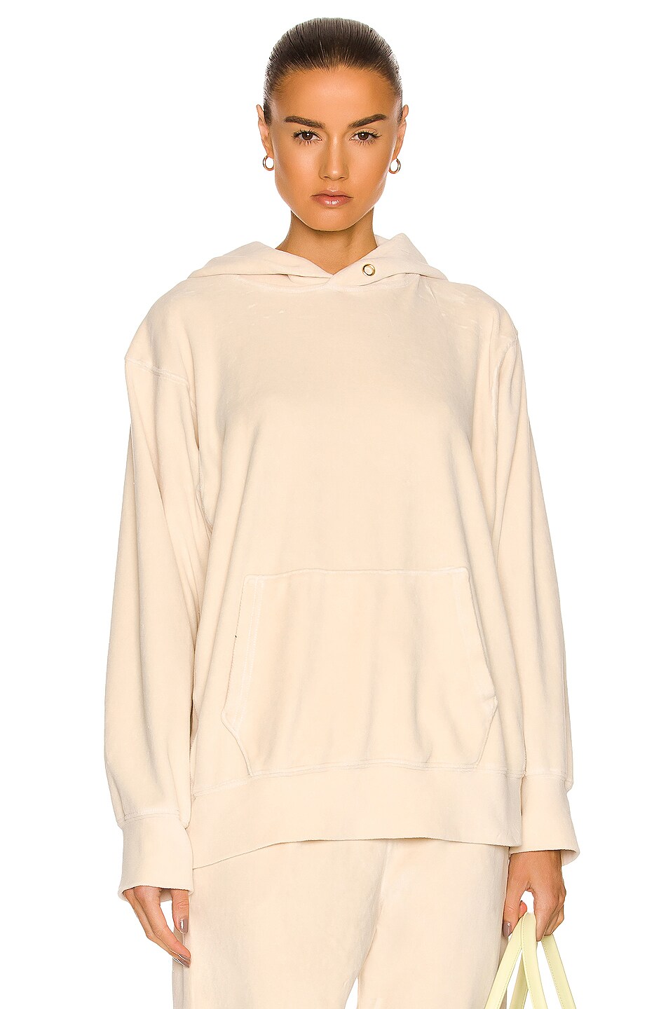 Image 1 of Les Tien Velour Cropped Hoodie Sweatshirt in Ivory
