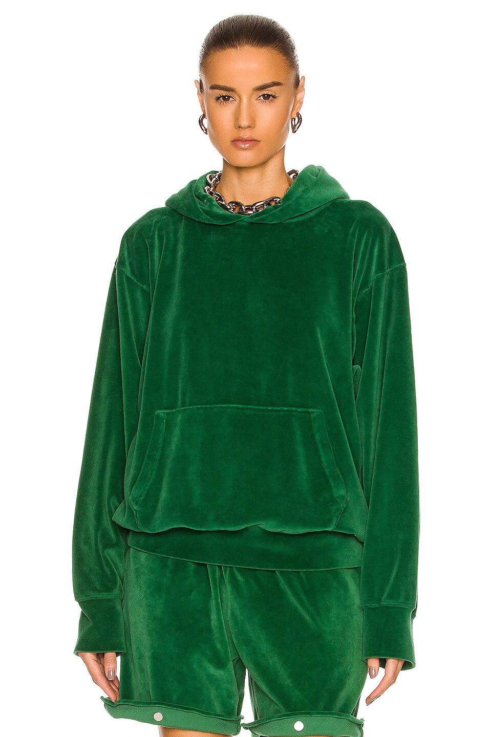 Image 1 of Les Tien Velour Velour Cropped Hoodie Sweatshirt in Kale