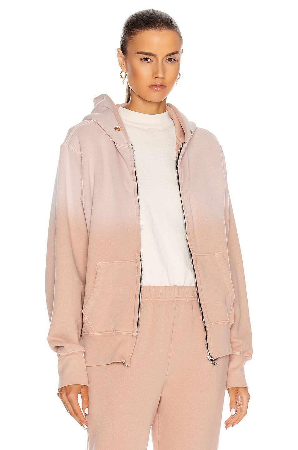Image 1 of Les Tien Cropped Zip Hoodie in Mauve Ombre