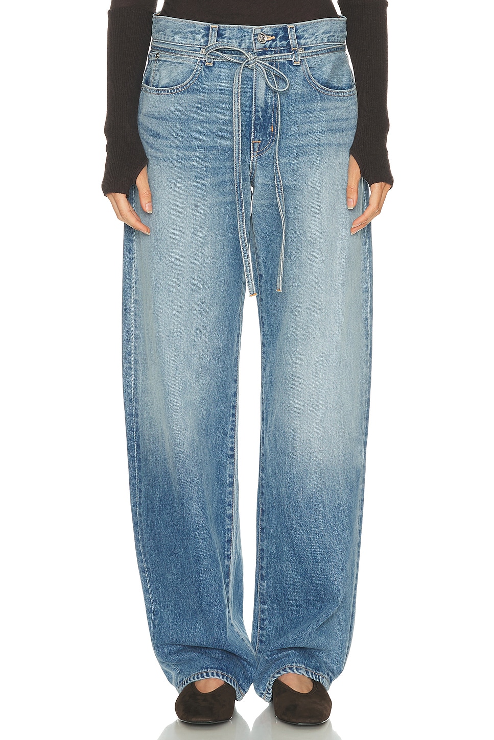 Slvrlake Hailey Belted Mid-rise Barrel-leg Jeans In Blue