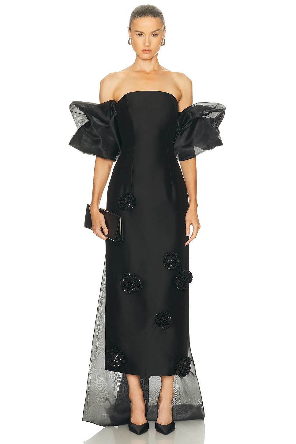 Image 1 of LEO LIN Zayna Embellished Maxi Dress & Cape Set in Ebony