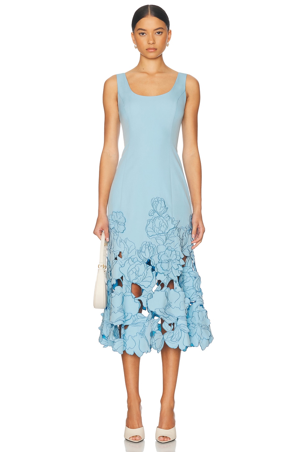 Image 1 of LEO LIN Emily Applique Midi Dress in Cornflower Blue