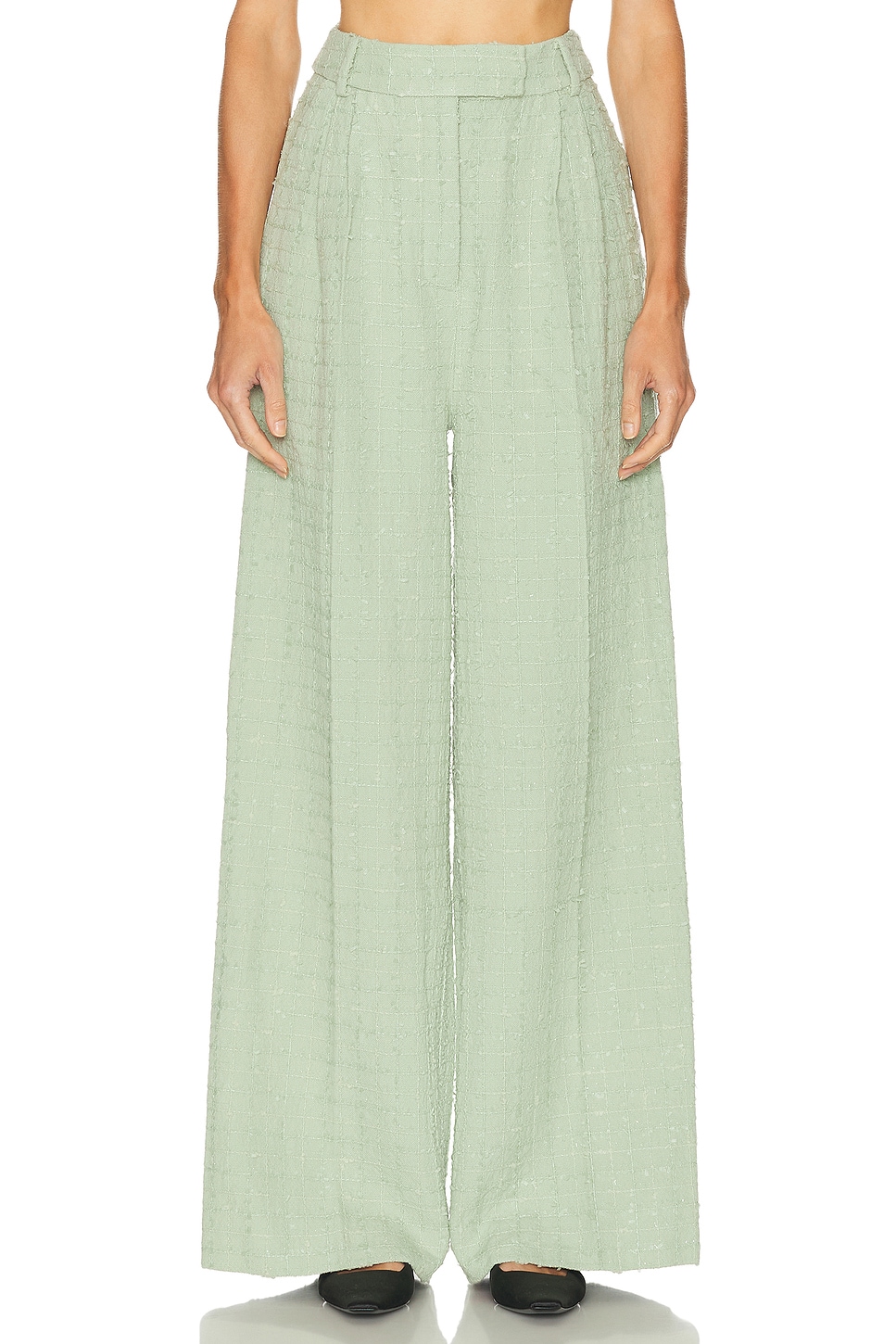 Image 1 of LEO LIN Elisha Tweed Wide Leg Pant in Caledon Green