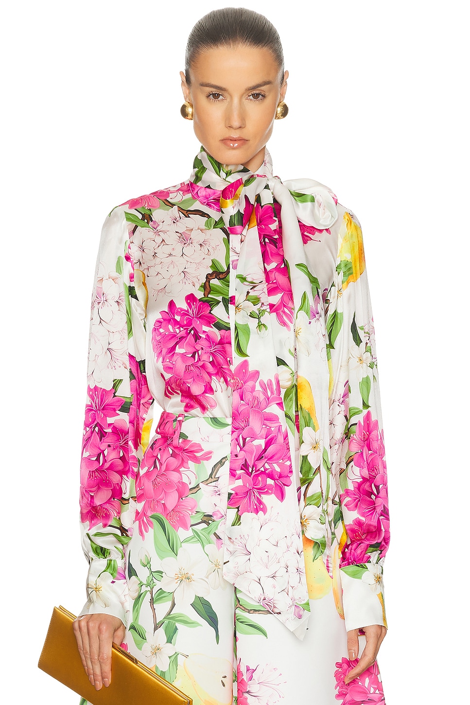 Image 1 of LEO LIN Freya Tie Neck Blouse in Floral Pear Print