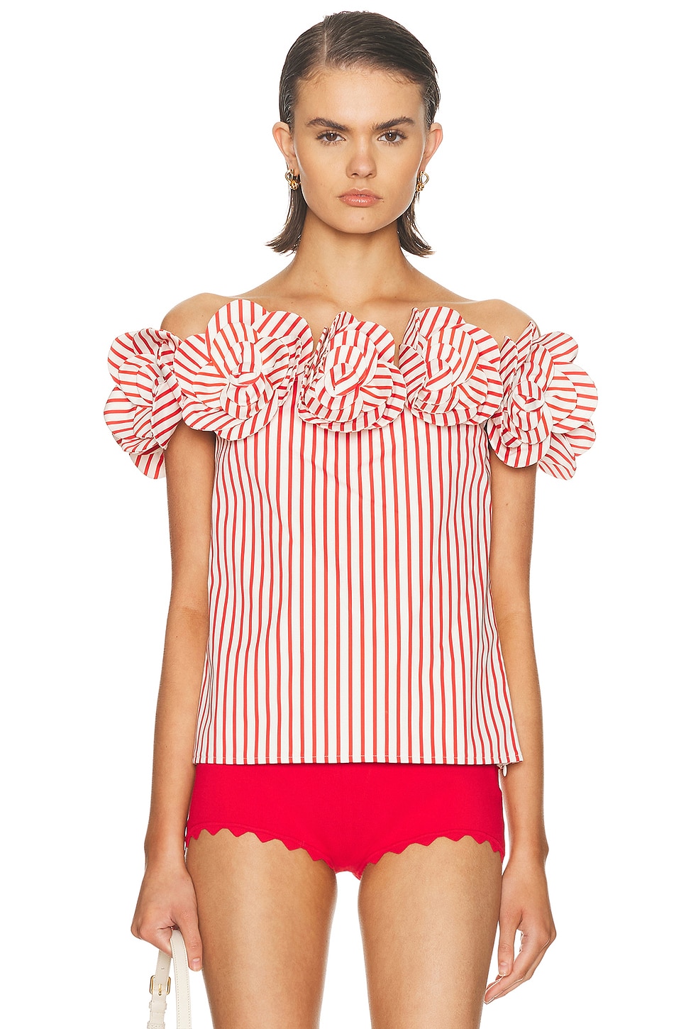 Image 1 of LEO LIN Mckayla Top in Stripes In Scarlet