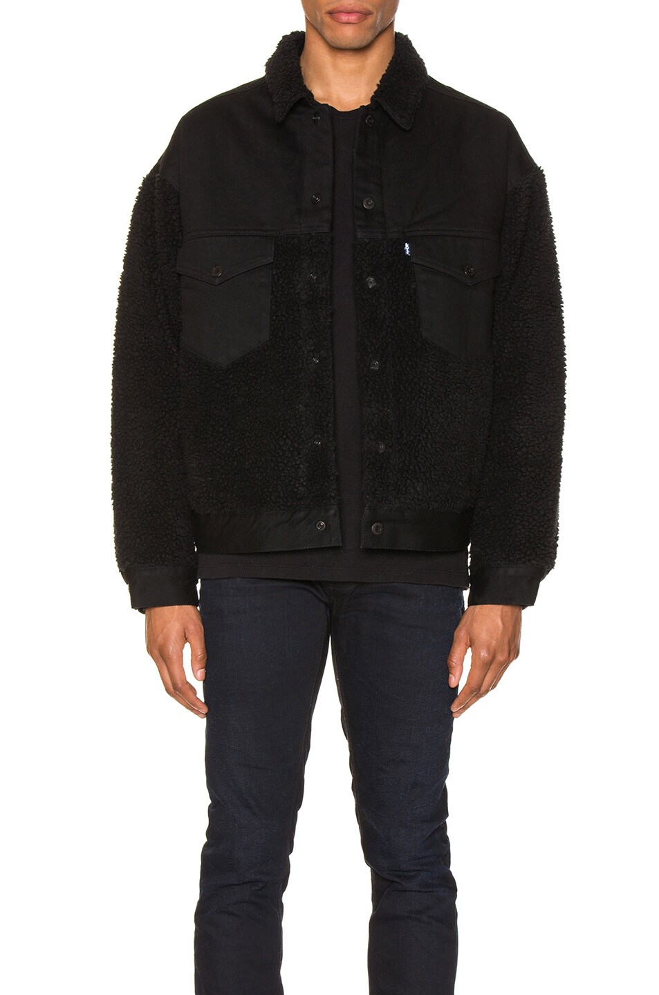 Image 1 of LEVI'S: Made & Crafted Oversized Sherpa Trucker Jacket in Ivan Black
