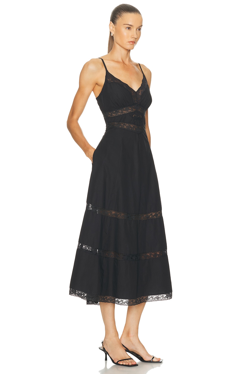 Loveshackfancy Catryn Lace Inset Cotton Slipdress In Black
