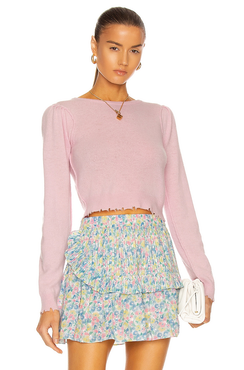 Image 1 of LoveShackFancy Lune Cashmere Crop Pullover in Pastel Pink
