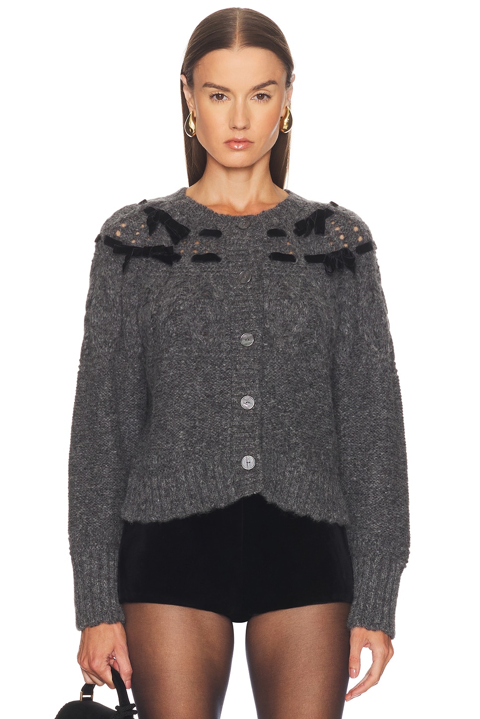 Image 1 of LoveShackFancy Clementian Cardigan in Dark Grey Melange
