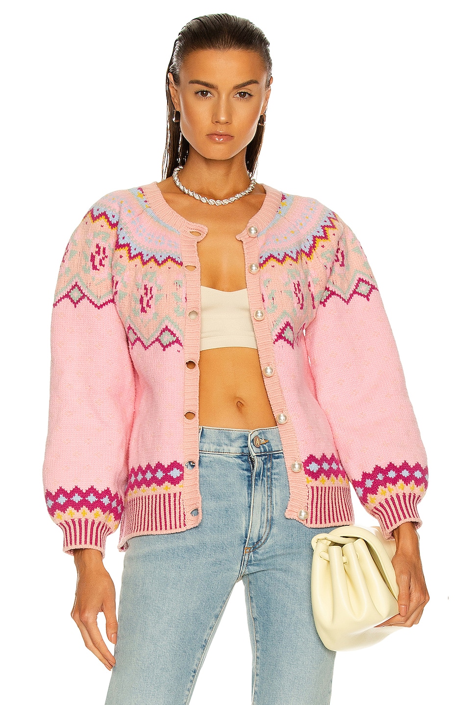 LoveShackFancy Honeypie Boyfriend Cardigan in Berry Smash FWRD