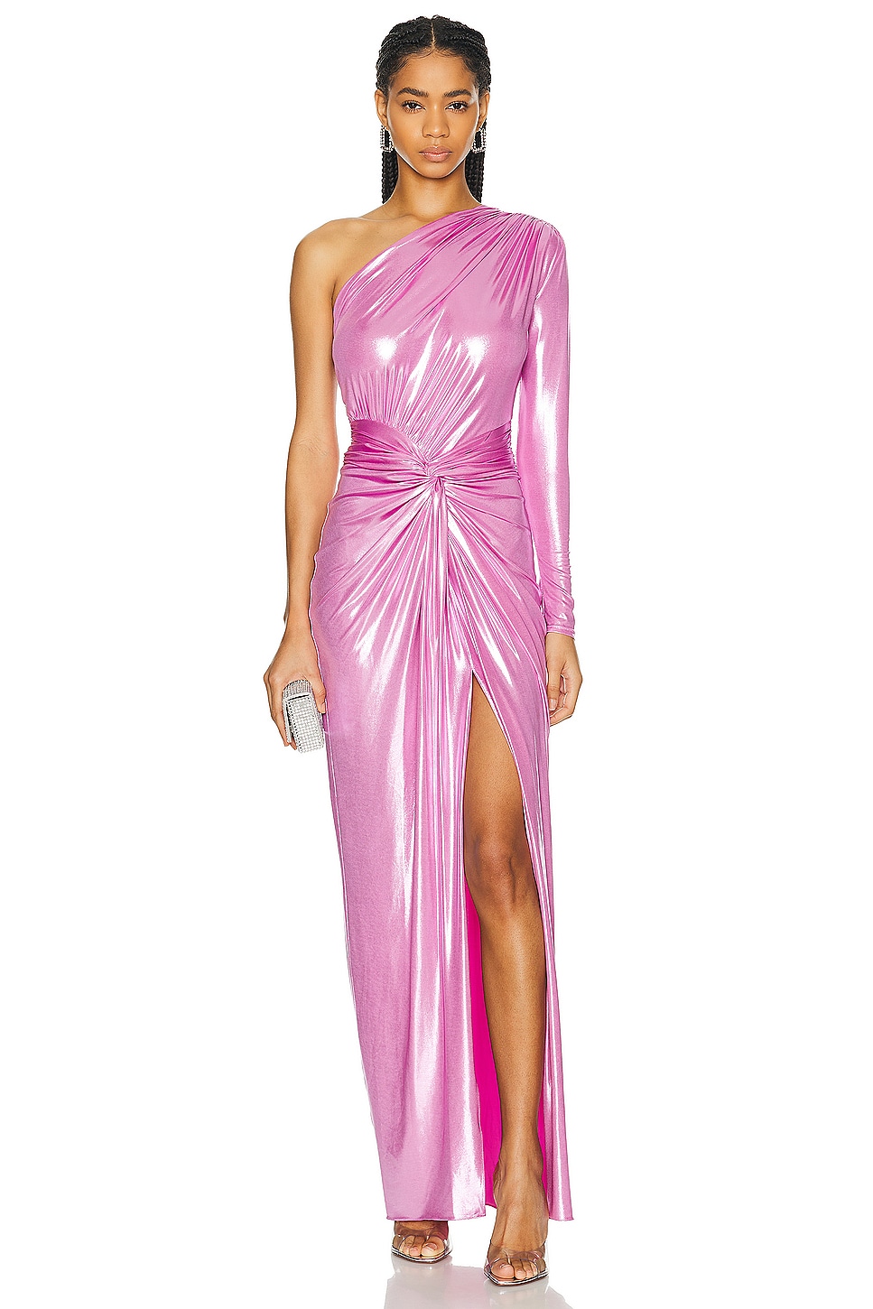 Image 1 of Lapointe Coated Jersey One Shoulder Draped Maxi Dress in Hibiscus