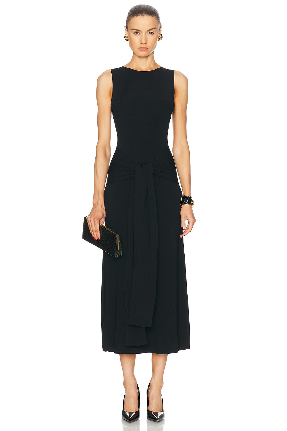 Matte Viscose Waist Tie Dress in Black