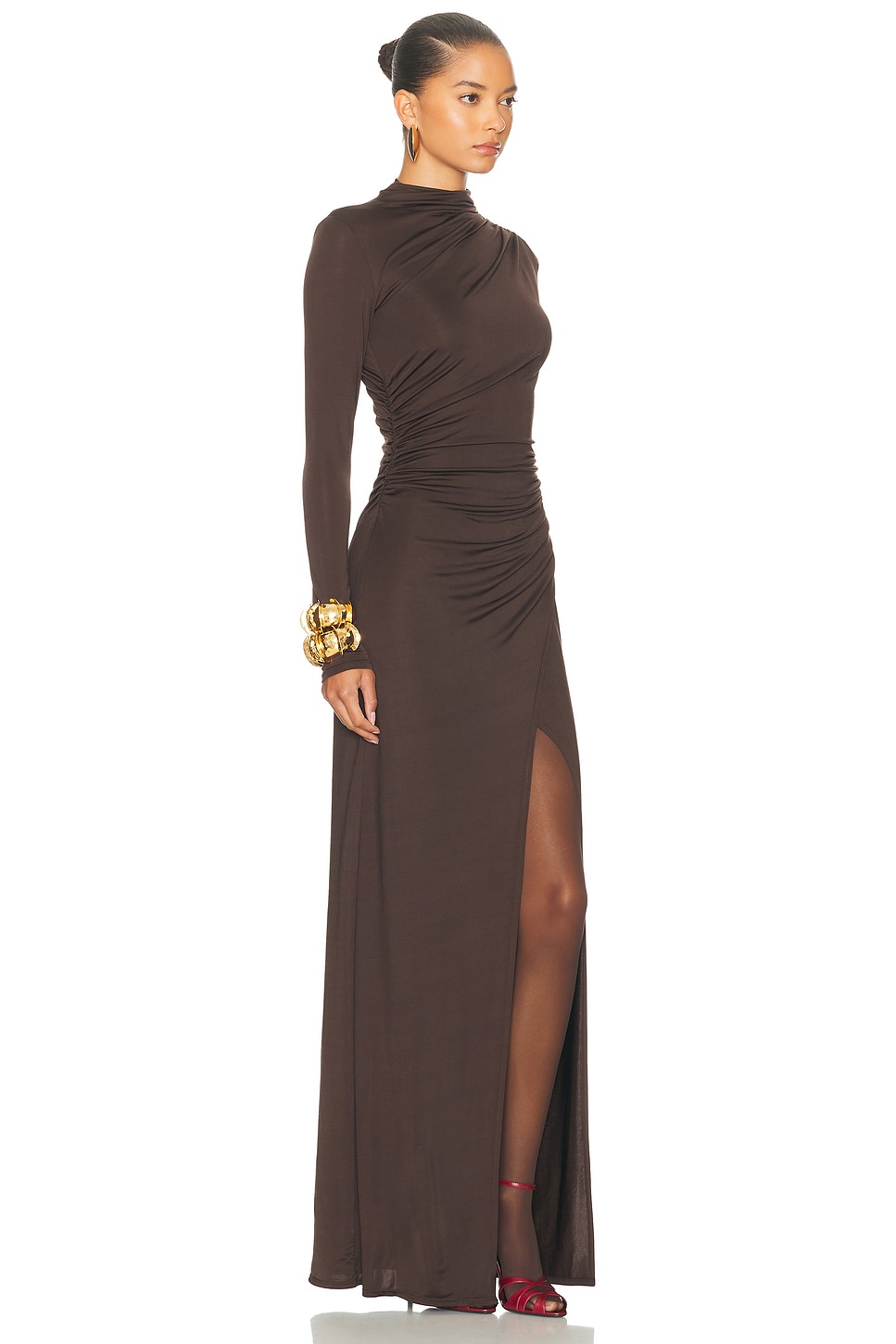 Lapointe Jersey Draped Gown In Brown
