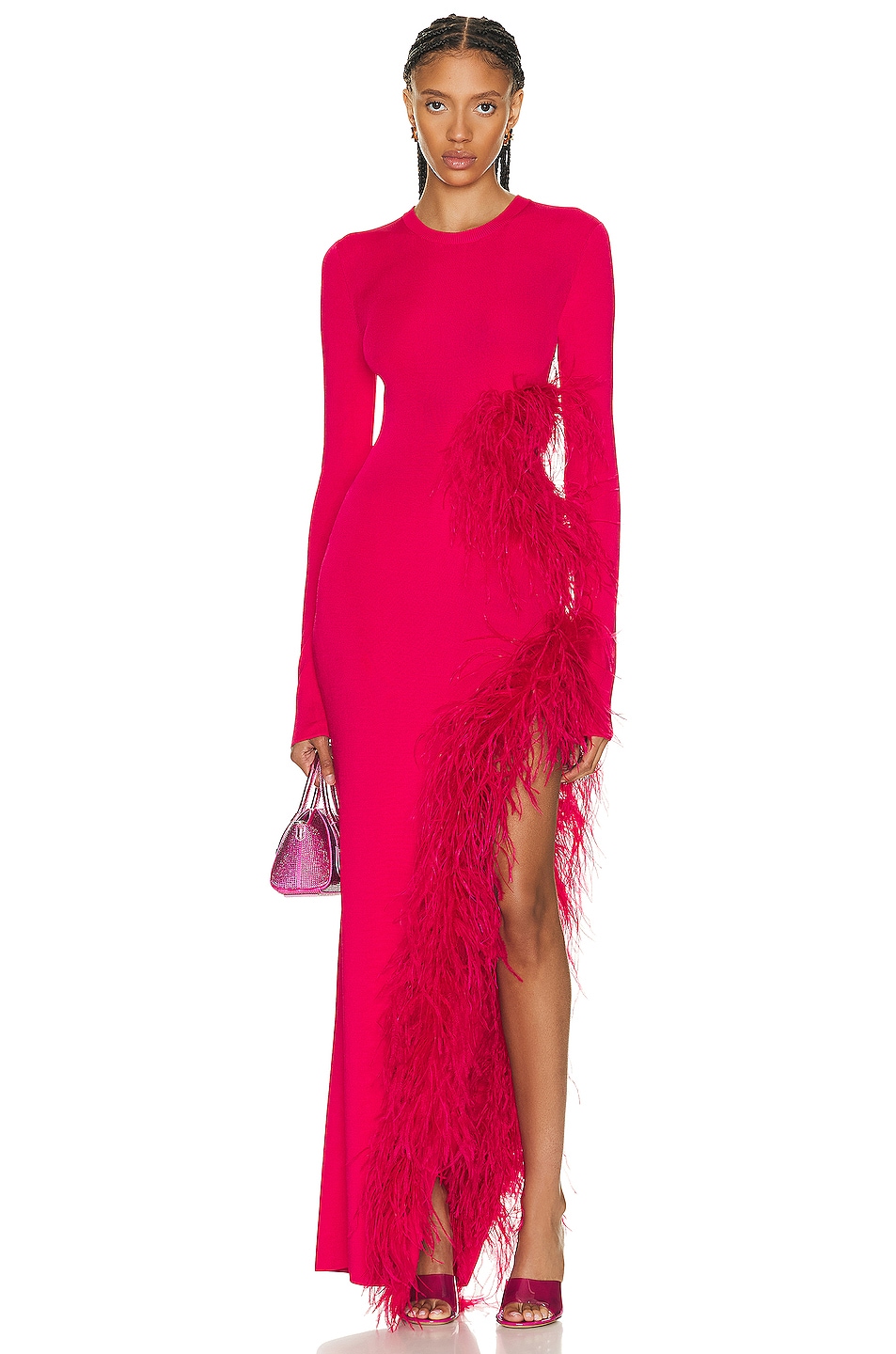 Image 1 of Lapointe High Shine Viscose Cut Out Ostrich Dress in Cerise