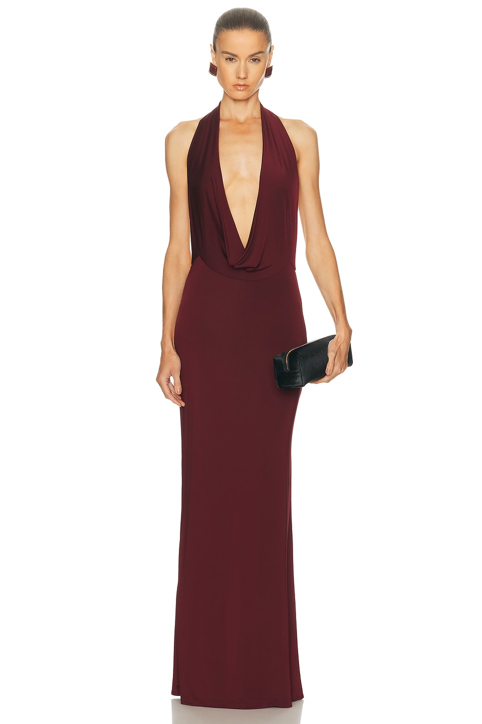 Image 1 of Lapointe Lightweight Jersey Deep Cowl Neck Gown in Crimson