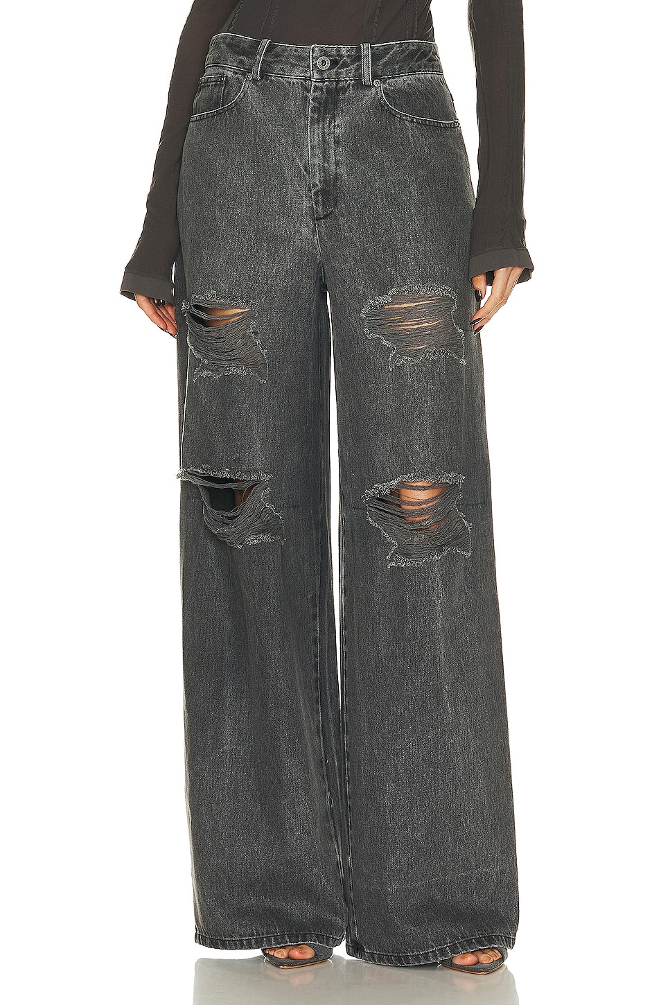 Image 1 of Lapointe Washed Denim Distressed High Waist Jean in Steel