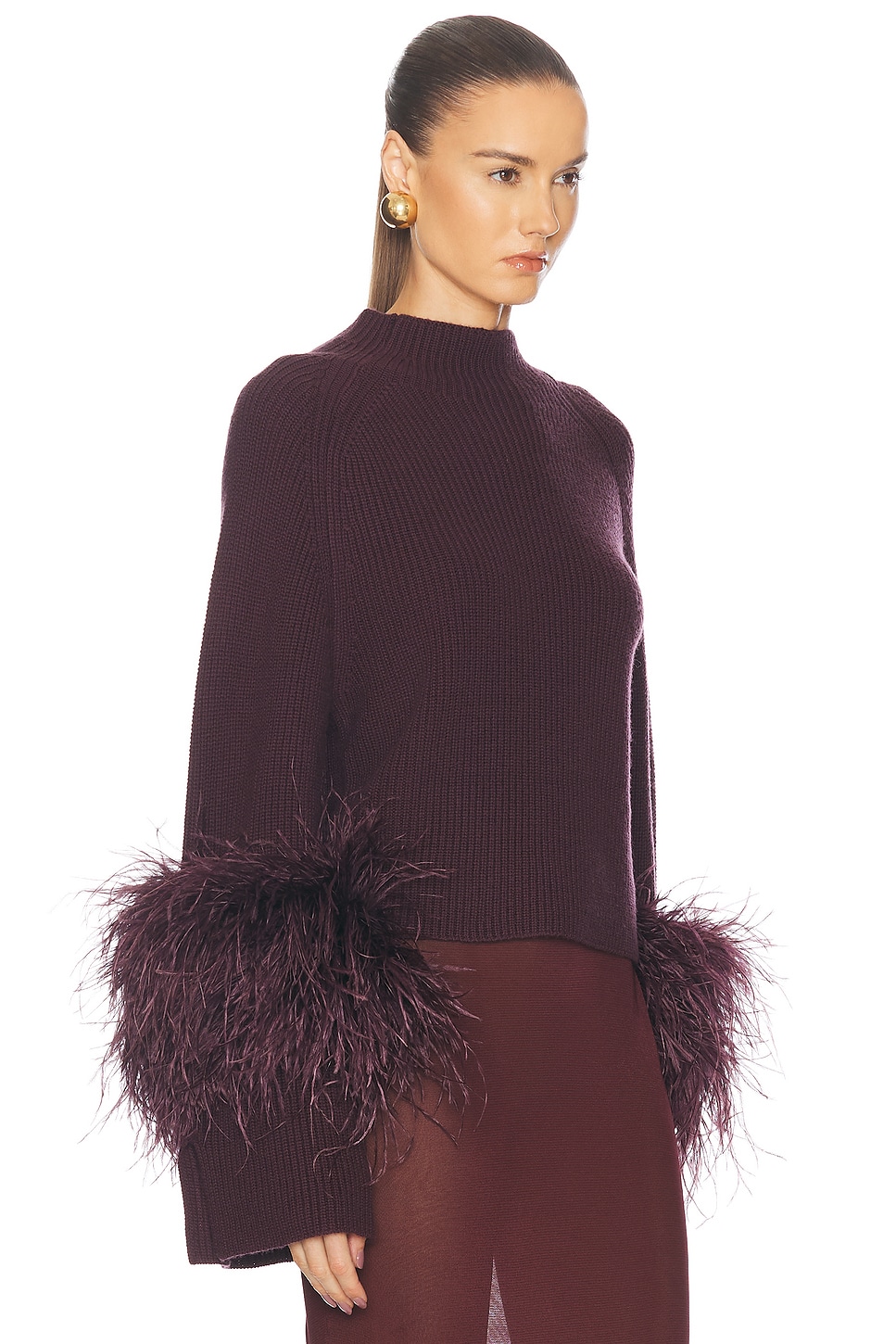 Shop Lapointe Merino Mock Neck Feathers Sweater In Mulberry