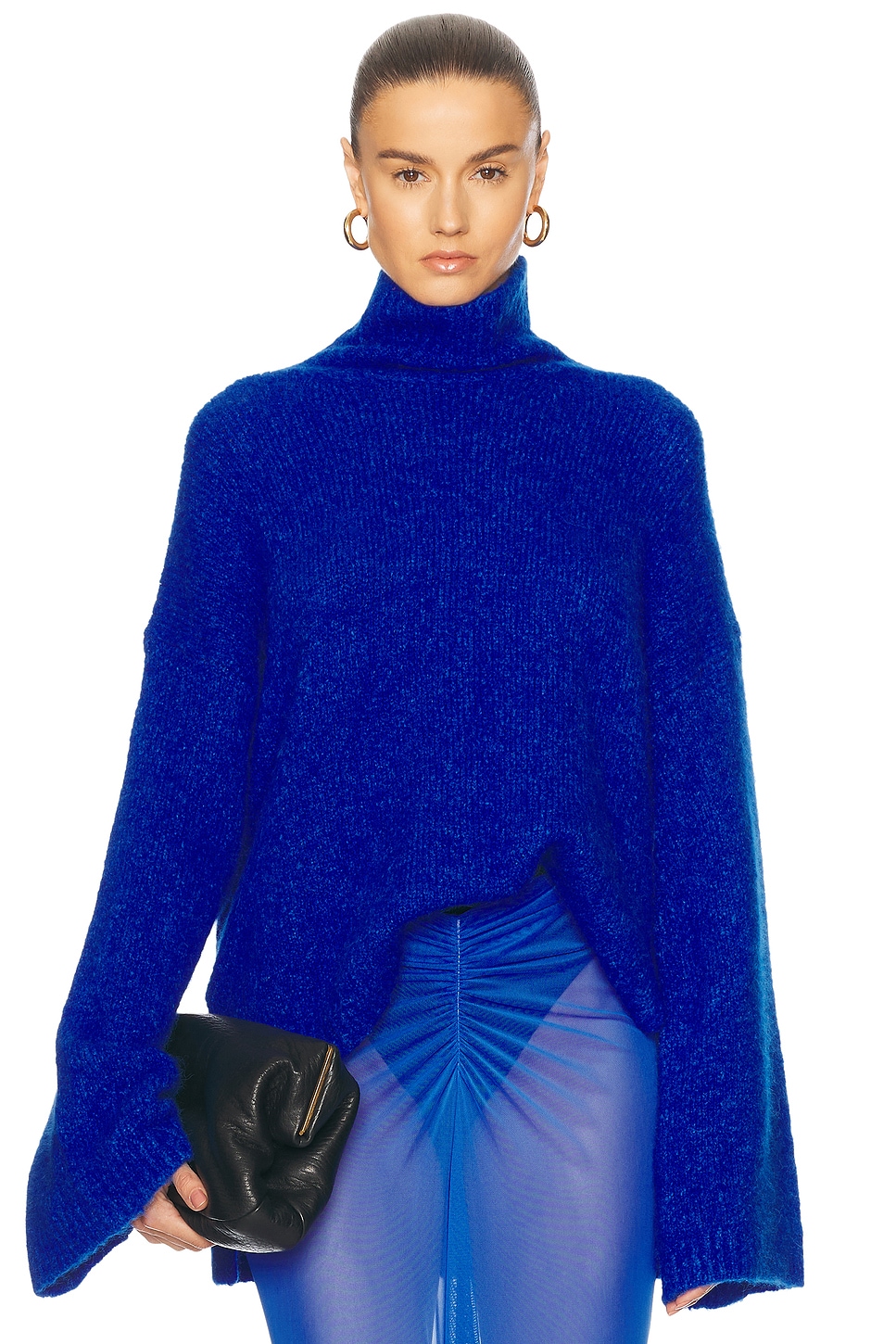 Alpaca Silk Oversized Turtleneck Sweater in Royal