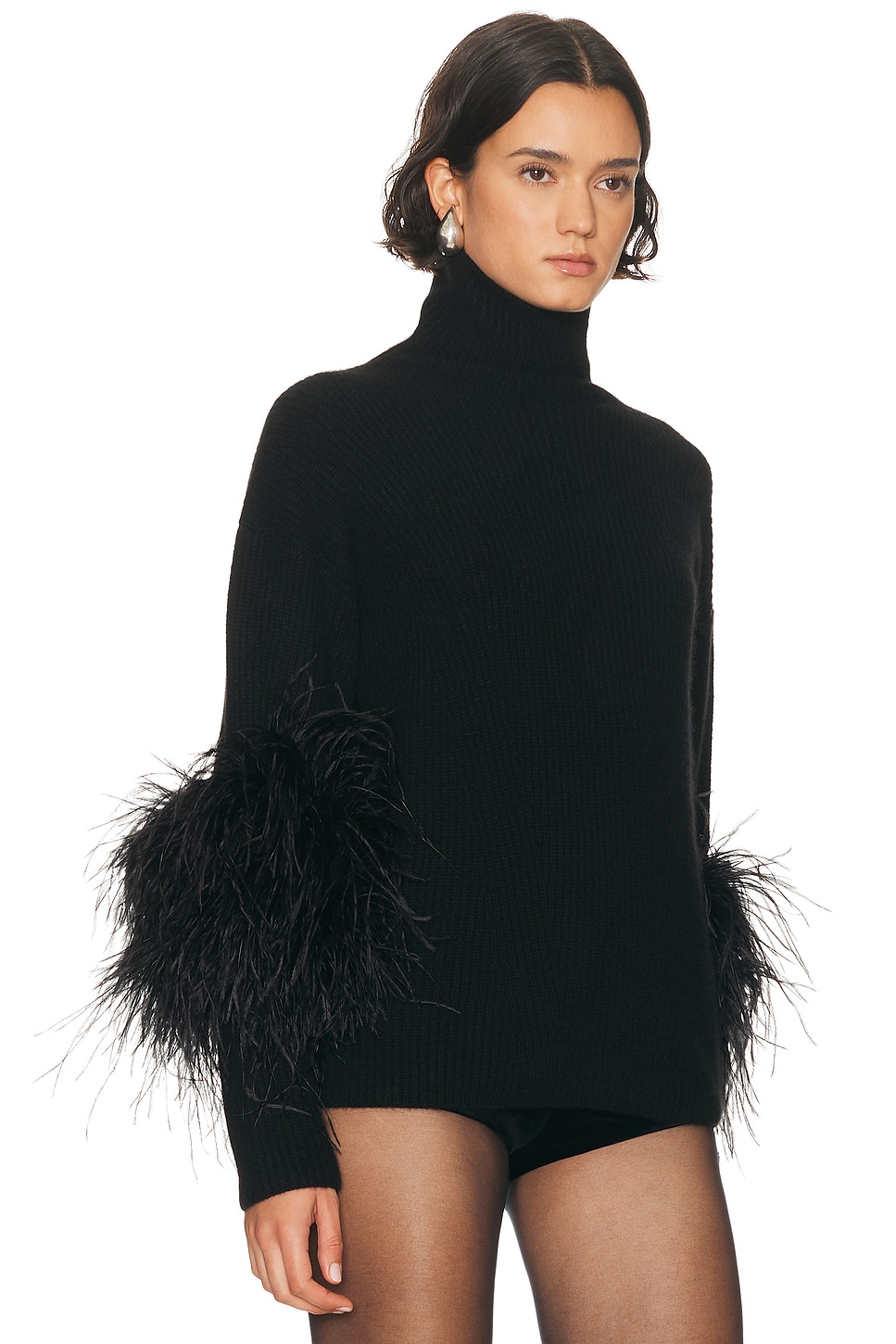 Lapointe Cotton Sweatshirt With Marabou Feathers In Black