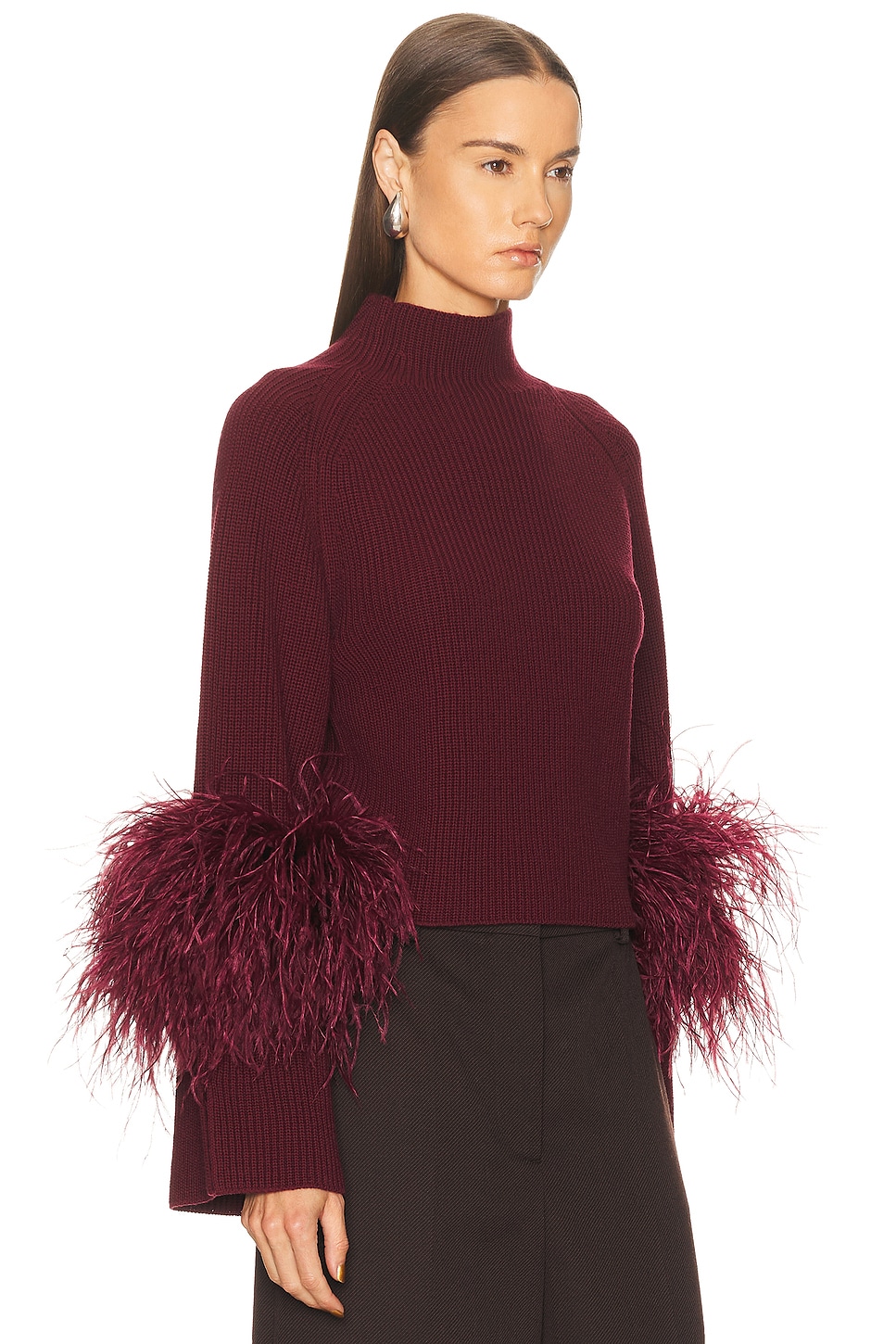 Lapointe Merino Mock Neck Classic Feather Sweater In Red