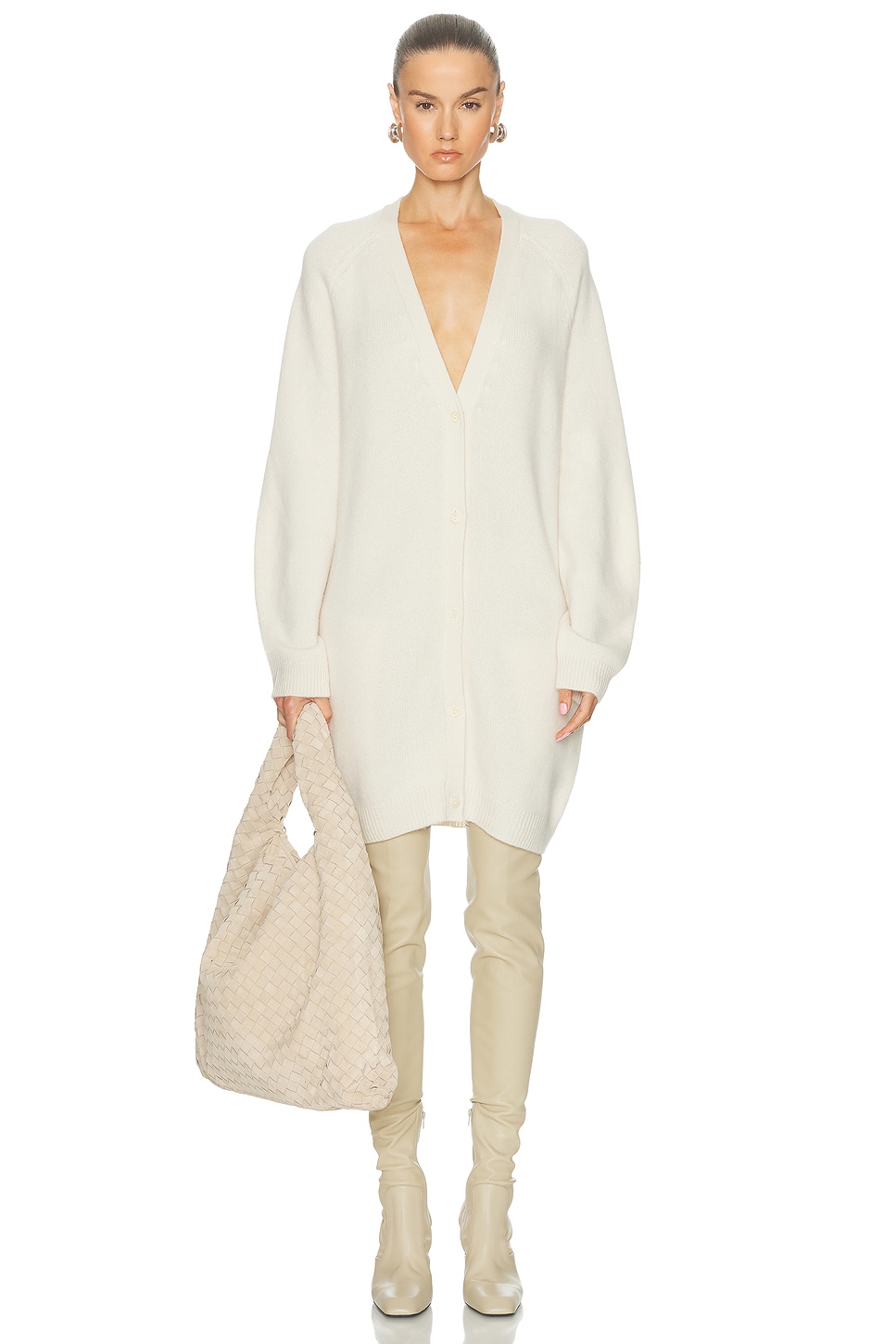 Image 1 of Lapointe Organic Cashmere Oversized Raglan Cardigan in Cream