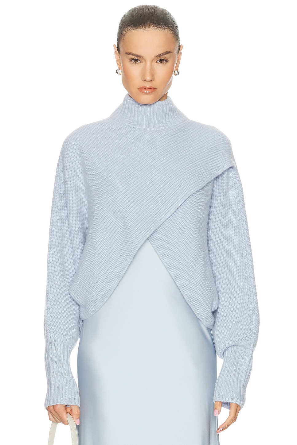Image 1 of Lapointe Organic Cashmere Crossover Sweater in Celeste