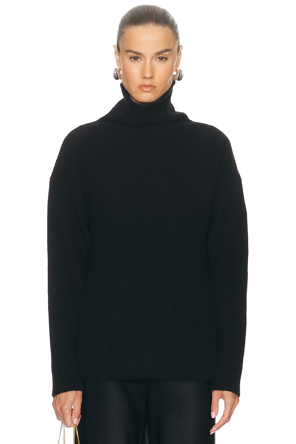 Image 1 of Lapointe Airy Cashmere Silk Ribbed Turtleneck Sweater in Black